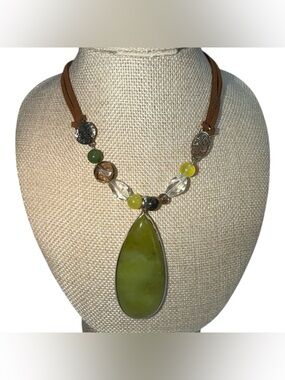 SILPADA STERLING SILVR N2099 SERPENTINE GREEN STONE PENDANT NECKLACE